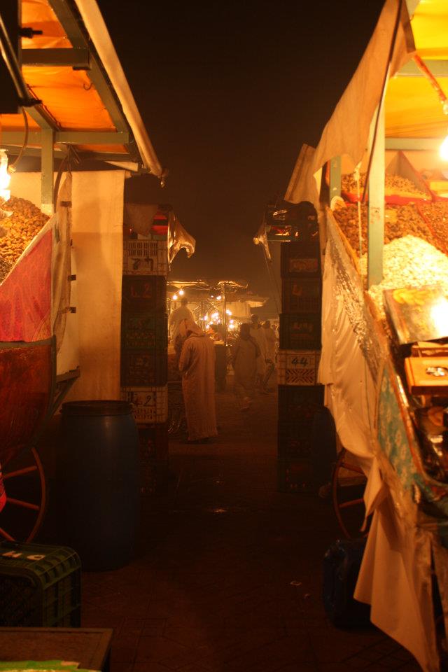 The view between two food stalls.